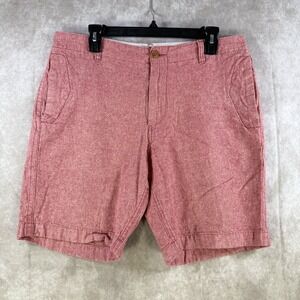 J Crew Linen Cotton Beach Shorts Men 34W Red Chambray Pockets Summer Casual